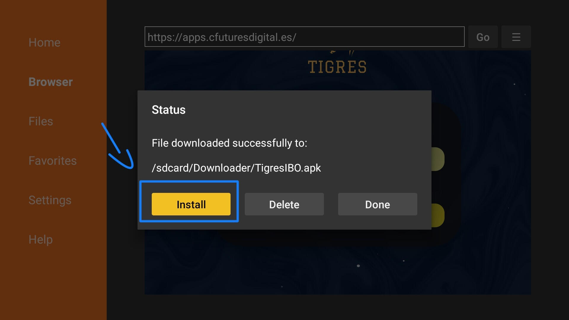 Selección de la app Tigres TV v4 en el listado